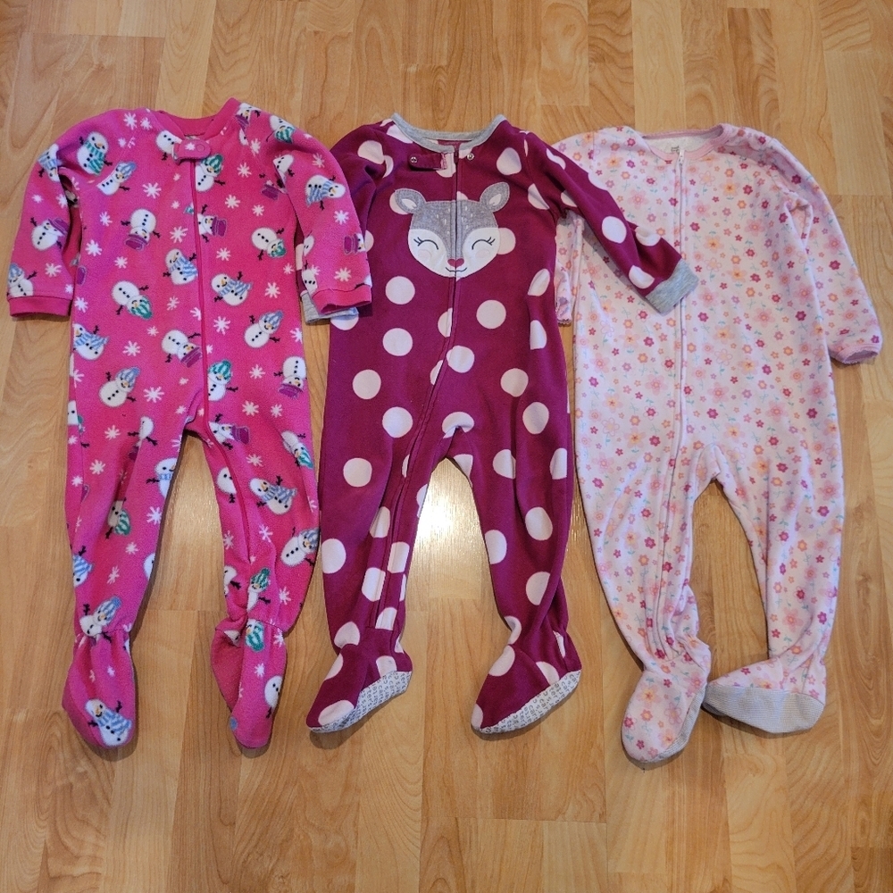 Toddler Girl Fleece Footed Pajama Onesie Bundle Size 2T Size 24 Months